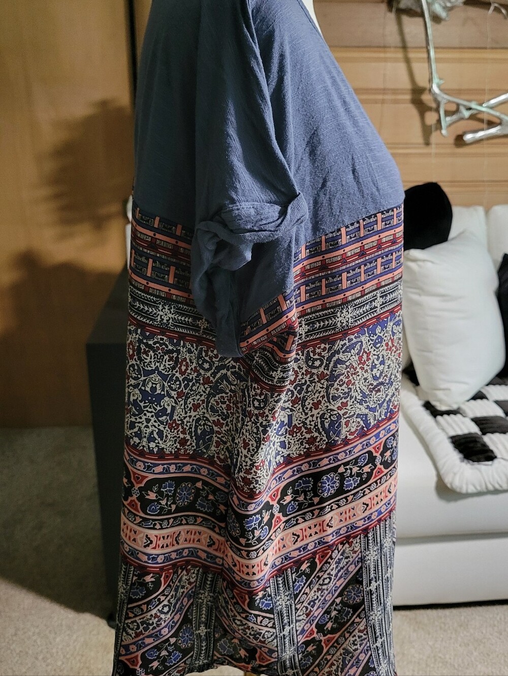 Knox Rose Dusty Blue Multicolor Printed Tunic with Pocket - Picture 2 of 4